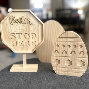 🐣Mondo Llama Paintable Wooden Easter Crafts set of 3 bunny sign, egg, decorated